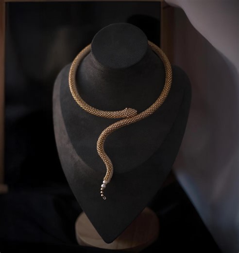Handmade Beaded Snake Choker: Gothic Python Necklace