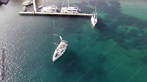 Sail Boat Ready To Docking At Sea Marina 4K Video