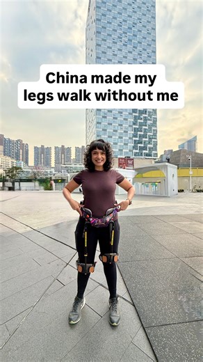 Swati & Prateek | Full-Time Travel on Instagram: "We tried AI robotic legs in China for the first time and… what even was that feeling 🤯 Your legs are WALKING but your brain is on spectator mode. Zero effort. No strain. It’s like being a passenger in your own body while smart exoskeletons do the work. The future isn’t coming. It’s already walking for you. 🚶‍♂️🤖🇨🇳 #chinatravel #indianvlogger #aitech"