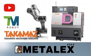 CNC旋盤×協働ロボットで切削加工を自動化！／高松機械工業がテックマンロボットとのコラボを披露【METALEX・タイ】