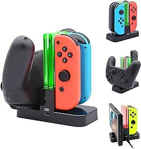 FastSnail Controller Charger for Nintendo Switch & OLED Model for Joycon, Charging Dock Station for Joy con and Pro Controller with Charger Indicator & Type C Cable for Joycon 1 Controller Black