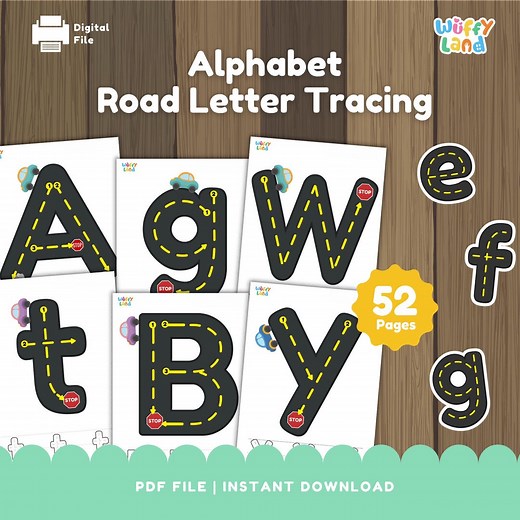 Alphabet Tracing Sheets With Car Theme - Uppercase and Lowercase Road Letter PDF Preschool Handwriting Practice - Etsy