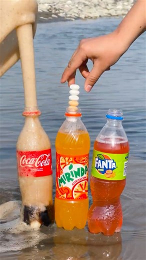 “Mentos in Coca Cola vs Fanta vs Mirinda Who will explode the hardest” #experiment #shorts