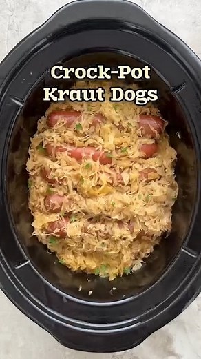 Slow Cooker Kraut Dogs Full recipe: https://fitslowcookerqueen.com/slow-cooker-kraut-dogs/ | Shannon Epstein - Fit Slow Cooker Queen
