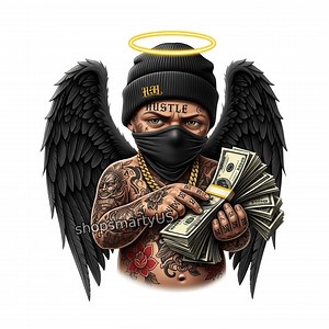 Descarga PNG de Hustle Angel, Arte de tatuaje urbano, Diseño de sublimación de alas de dinero, Gráfico de camiseta de descarga digital de querubín gánster - Etsy México