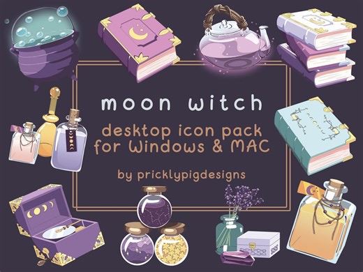 Moon Witch: Desktop Folder Icon & Wallpaper Pack for Windows + Mac - Etsy