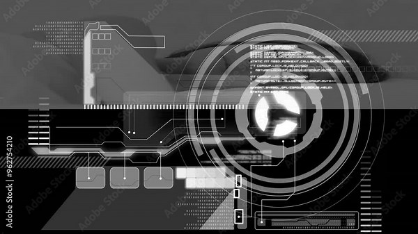 Animated futuristic interface over technological components and circuits Stock Video