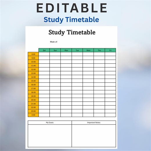 Editable Student Study Timetable Planner (printable PDF, Excel) - Etsy