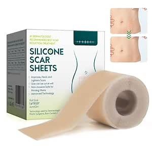 Silicone Scar Sheets (1.6” x 120”), Medical Grade Soft Silicone Scar Tape Roll, Reusable Scar Silicone Strips, Professional Scar Removal Sheets for C-Section, Surgery, Burn, Keloid, Acne et