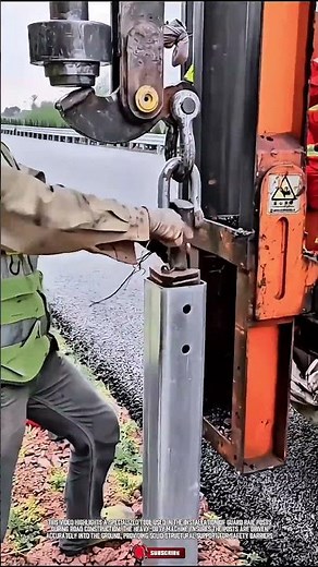 Guard rail installation machine for road safety #shorts #construction #machinery