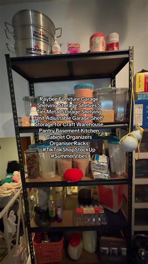Raybee Furniture Garage Shelving Storage Shelves 5 Tier Metal Storage Shelving Unit Adjustable Garage Shelf Storage for Craft Warehouse Pantry Basement Kitchen Cabinet Organizers Organiser Racks #TikTokShopStockUp #SummerVibes