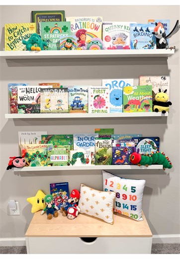 🌸🌈🌷March Book Wall ☘️🐦‍⬛🪱🐛 Updated book wall for mid-March! Springtime, gardening, weather, birds, and bugs! 🐞 Keeping St. Patrick's day until the 17th! ☘️🌈 Mario Day is March 10! 🍄⭐️ #spring #bookwall #library #kidsbooks #march