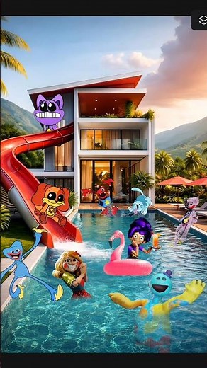 The Craziest Pool Party Ever! 😱😂 Giant Slide Chaos! #poppyplaytime #party