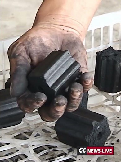 The process of making charcoal briquettes or charcoal briquettes.