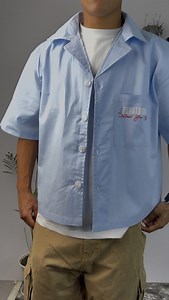 Redefining vintage. This Cuban collar shirt features printed detail on both sides of the chest for standout style. Made from heavy cotton, available in crop & regular fits now in sky blue, faded green, and black. #shirt #halfshirt #clothing #outfit #streetwear #fashion #style #mensstyle #menswear #gogetnepal | gogetnepal.com