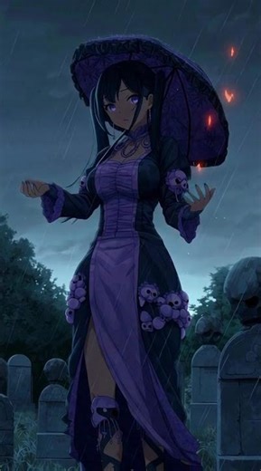 Dark Fantasy Anime Girl in the Rainy Graveyard #anime #ai #meta ai #lovesong