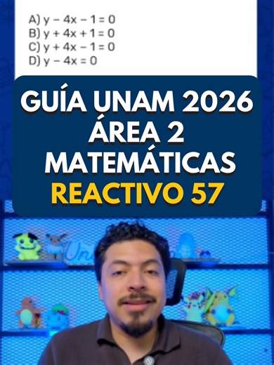 🧠 Reactivo #57 Matemáticas – Guía UNAM 2026 | Área 2 Este ejercicio se vuelve sencillo si entiendes qué significa abscisa Básicamente es el valor de x cuando la recta cruza el eje X, es decir, cuando y vale cero Entonces primero encuentras ese valor en la ecuación principal y después lo sustituyes en cada opción La que cumpla la igualdad será la correcta, sin necesidad de hacer procedimientos largos 🔢 Aprende Matemáticas y todas las materias del Área 2 de la UNAM en Unibetas Súper Pro Clases e