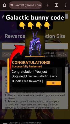 free fire Galactic bunny bundle redeem code | free fire bunny redeem code | ff redeem code today
