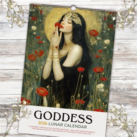Goddess Calendar 2026 ~ Pagan Holidays, Moon Phases & Eclipses. Art Nouveau Seasonal Lunar Planner - Etsy