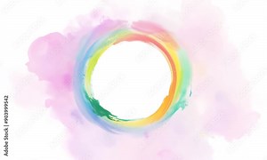 Pastel Rainbow Circle Abstract: A delicate and dreamy watercolor circle in pastel hues with a rainbow effect, perfect for backgrounds, overlays, and branding. This abstract image evokes a sense of pea