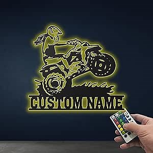 Off the Road 4-wheelers Metal Wall with Led Personalized, Four Wheeler Custom Name Sign, Gift For Dirty Girl, All-Terrain Vehicle Wall Hanging Decor, ATV Wall Signs