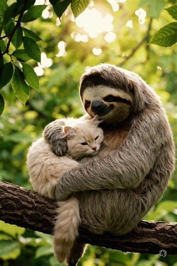 Cat and Sloth, Cuddled Together!