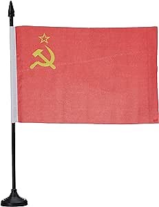 AZ FLAG USSR Table Flag 5'' x 8'' - Red communist Desk Flag 21 x 14 cm - Black plastic stick and base