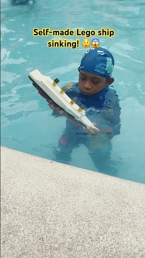 Self-Made Lego ship sinking at the pool! 😱😲 #shorts #titanic #britannic #lego #pretendplay