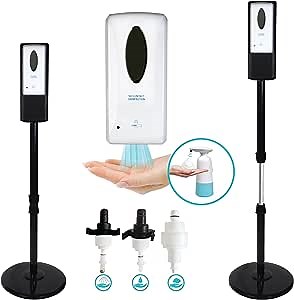 Automatic Hand Sanitizer Dispenser with Stand, Touchless Dispenser Station with Floor Stand, Refillable 1000ml Bottle, 350ml Foaming Soap Dispenser for Bathroom, School, Restaurant, Church, Office
