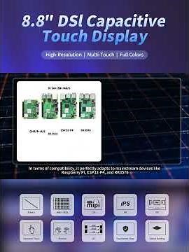 8.8-inch Portrait IPS Display,10-Point Multi-Touch Support,Wide Platform Support: RPi, RK, ESP32-P4