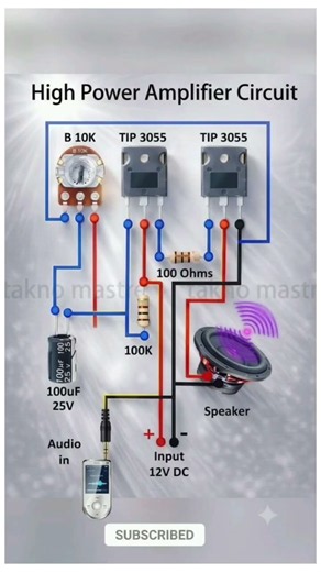How to Make a High Power Amplifier at Home | TIP3055 Amplifier Circuit 🔊#AmplifierCircuit