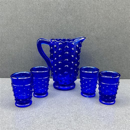 MINI! Fenton Hobnail Cobalt Mini Drink Set | Pitcher & 4 Tiny Tumblers - Etsy Canada