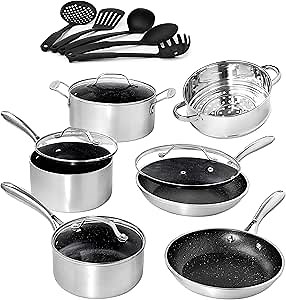 Granitestone Cookware Set, Large, Silver