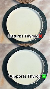 “Aapki plate hi decide karti hai — thyroid control mein rahega ya out of control!” 🔴 Upper Plate – Disturbs Thyroid ❌ Is plate mein aise foods dikhaye gaye hain jo thyroid ke patients ke liye regular consumption mein harmful ho sakte hain: 1.Soy / Tofu – thyroid hormone absorption ko disturb karta hai 2.Cauliflower (Gobhi) – goitrogenic food, excess mein thyroid slow karta hai 3.White bread / Maida – weight gain aur inflammation badhata hai 4.Instant noodles & processed food – metabolism ko slo