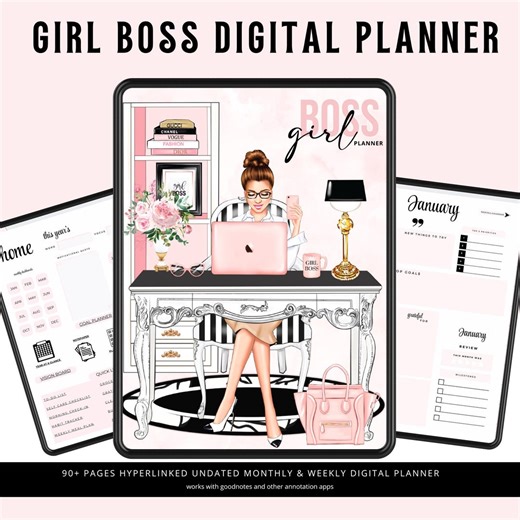Girl Boss Digital Planner for Women | Boss Girl iPad Planner | Hyperlinked & Undated PDF - Etsy