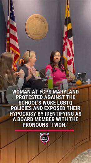 Libs of TikTok on Instagram: "EPIC. Woman at @fcpsmaryland in Maryland protested against the school's woke LGBTQ policies and exposed their hypocrisy by identifying as a board member with the pronouns "I won." She was then escorted out after board members refused to affirm her."