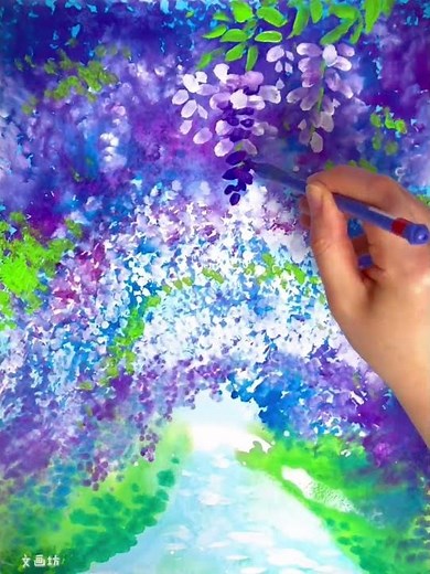Easy and fun watercolor painting! Let's paint a tunnel of wisteria blossoms bathed in sunlight! #...