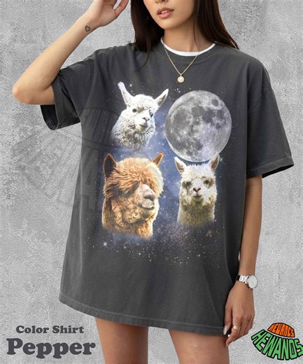 Three Alpaca Retro Graphic T-shirts, Vintage Alpaca Moon Tshirt, Alpaca Lovers, Funny Alpaca Tee, Oversized Washed Tee, Alpaca Vintage Shirt - Etsy