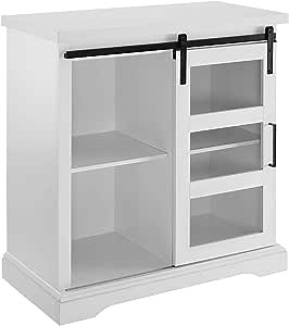 Walker Edison Weston Modern Farmhouse Sliding Glass Door Storage Console, 32 Inch, White
