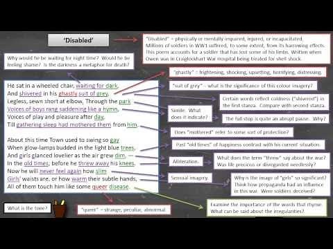 Wilfred Owen - 'Disabled' - Annotation