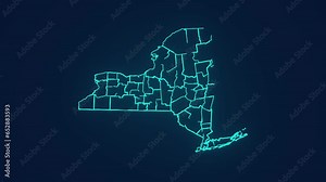 New york state map in united states of america technology animation