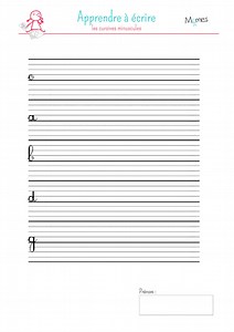 Modèle écriture cursive minuscules : o, a, d, g