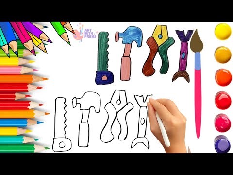 How To Draw cute Hand Tools Drawing, Painting & Coloring For Kids & Toddlers_🌈🎨