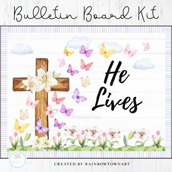 Easter Bulletin Board Door Decor Christian He is Risen Spring April Decorations