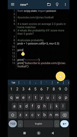 Football Goals probability calculator #learnpython #football #soccer #pythonforbeginners #python