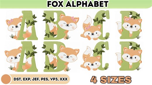 Fox Alphabet Embroidery Design (boy and Girl) - Monogram With Forest Animal Letters - Etsy