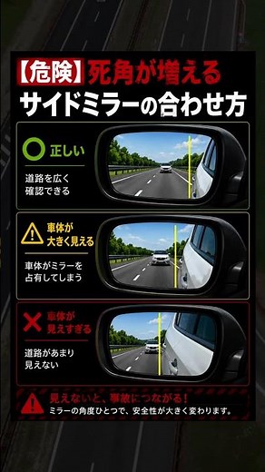 【危険】死角が増えるサイドミラーの合わせ方。事故を防ぐ正しい調節基準