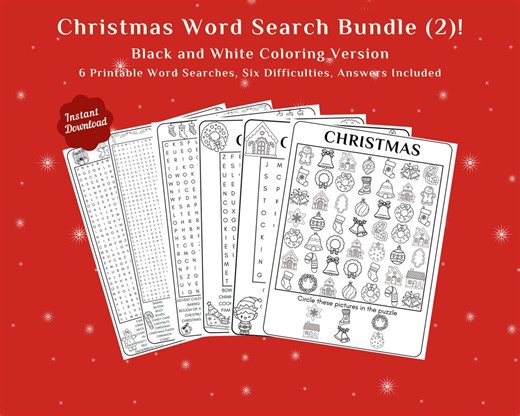 Christmas Word Search Bundle, Black and White Printable (digital Download) - Etsy Australia