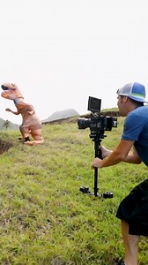 Behind the scenes of a T-Rex shot