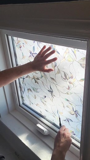 Stain Glass window sticker installation #diy #stainglass #stainglasssticker #homedepot #privacy #beforeandafter #fyp #foryou #boopin #tiktokmademebuyit